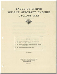 Wright R-2600 Cyclone 14 BA  Aircraft Engine Table of Limits Manual  ( English Language ) 