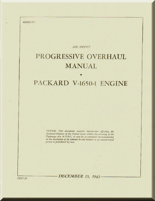 Rolls Royce Packard Merlin V-1650 -1 Aircraft Engine Progressive Overhaul Manual