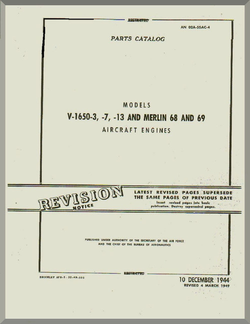 Rolls Royce Packard Merlin V-1650 -3 -7 -13 Aircraft Engine Parts Manual 02A-55AC-4 - 1942