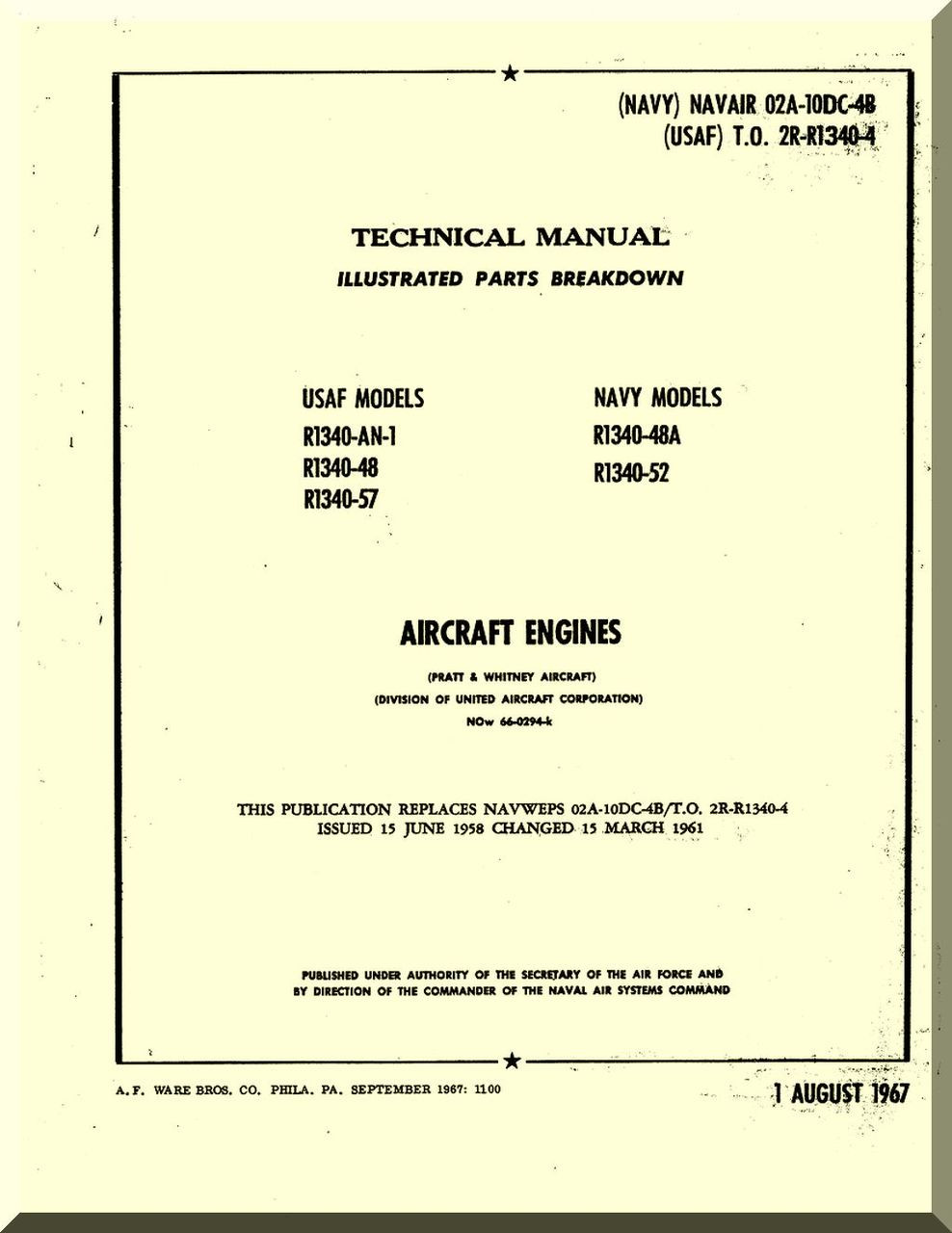 Pratt & Whitney R1340 Aircraft Engine Illustrated Parts Catalog Manual Aircraft Reports
