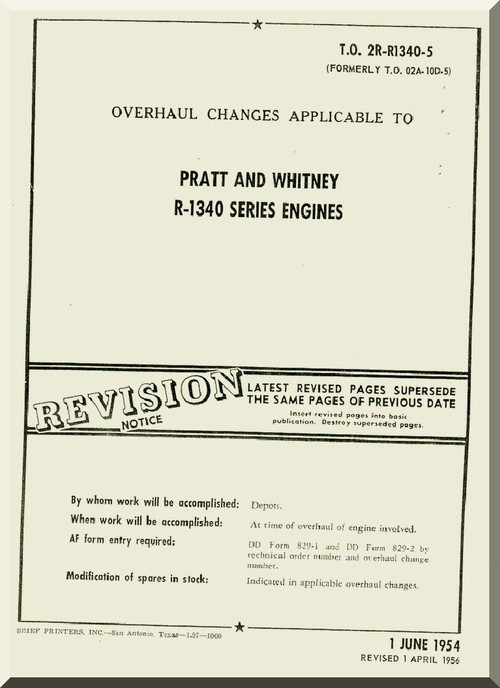 Pratt & Whitney R-1340 Aircraft Engine Overhaul Change Manual