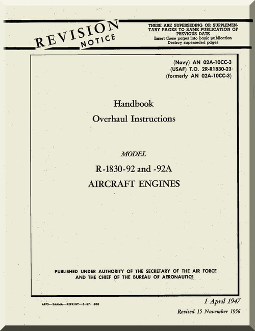 Pratt & Whitney R-1830 -92 -92A Aircraft Engine Overhaul  Manual