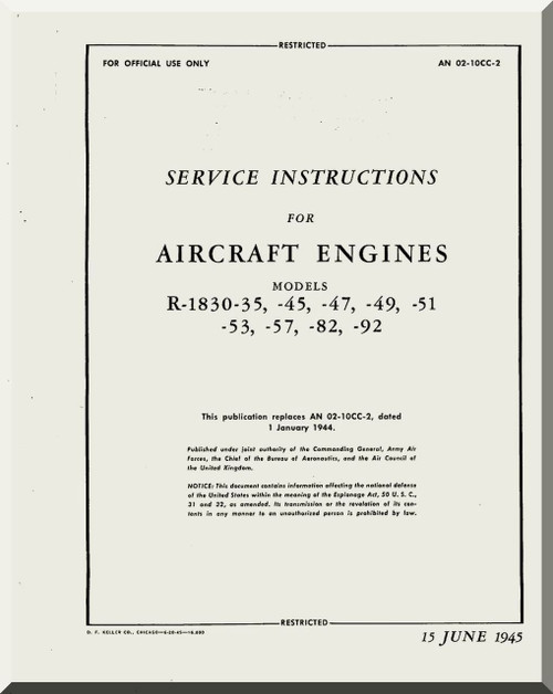Pratt & Whitney R-1830 -35 -45 -47 -49 -51 -53 -57 -82 -92  Aircraft Engine Service Instructions  Manual