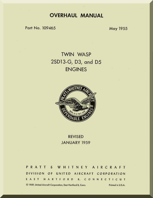 Pratt & Whitney R-2000 2 SD13-G D3 D5 Aircraft Engine Overhaul Manual