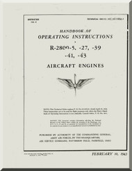 Pratt & Whitney R-2800 -5 , - -27 , -39 ,  -41 ,  -43   Aircraft Engine  Handbook  Operating Instructions  Manual