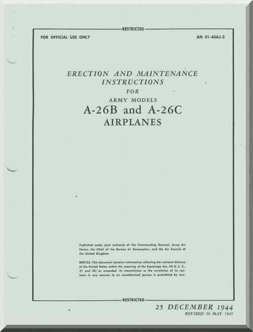 Douglas A-26 Aircraft Erection & Maintenance Manual AN 01-40J-2 , 1944