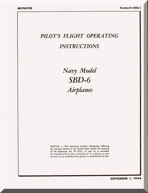 Douglas SBD-6  Aircraft  Pilot's Flight Handbook Manual    , 1944