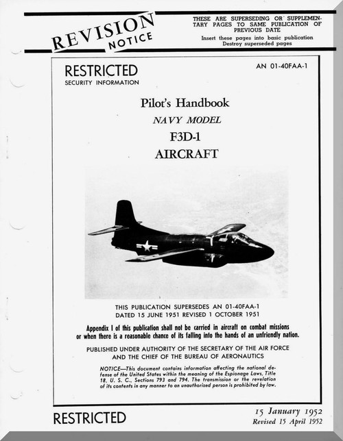Douglas F3D-1,   Aircraft  Pilot's  Handbook Manual  ,  AN 01-40FAA-1, 1952