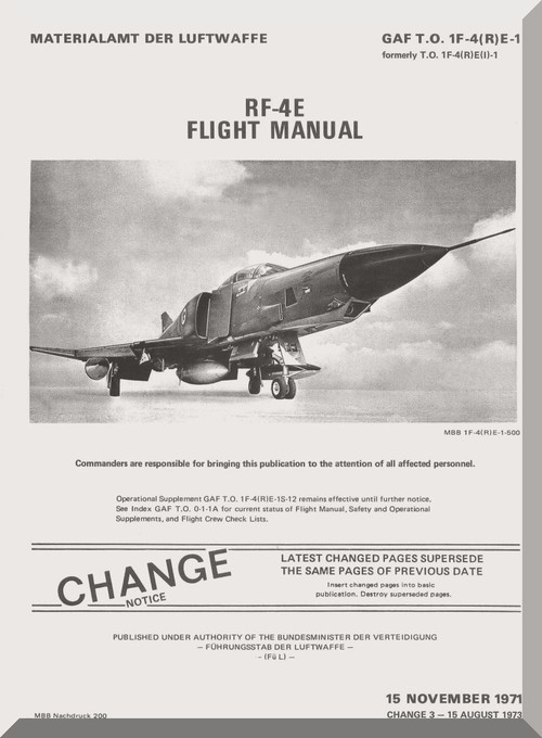 Mc Donnell Douglas RF-4E    Aircraft  Flight  Manual   GAF  1F-4(R)E-1 , 1971