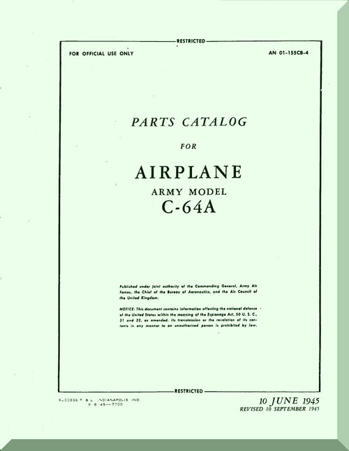 Nooduyn Norseman C-64 A Aircraft  Parts Catalog  Manual AN  0155CB-4, 1945