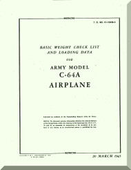 Nooduyn Norseman C-64 A Aircraft  Basic Weight Checklist and Loading Data  Manual AN  0155CB-2, 1943