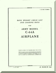 Nooduyn Norseman C-64 A Aircraft Basic Weight Checklist and Loading Data Manual AN 0155CB-2, 1943