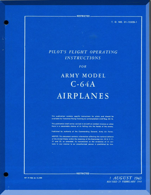 Nooduyn Norseman C-64 A Aircraft  Pilot's Flight Operating Instructions  Manual AN  0155CB-1, 1945