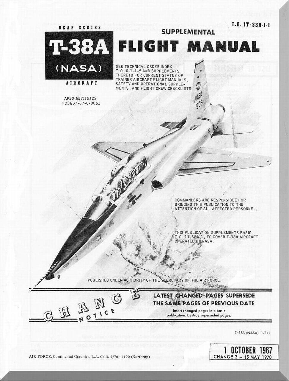 Northrop T-38 A Aircraft Flight Manual T.O . 1T-38A-1, 1967
