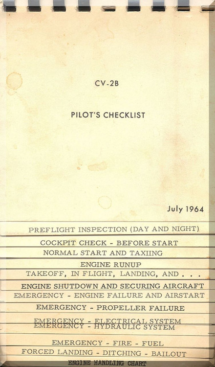 De Havilland CV-2B Caribou Aircraft Pilot's Checklist Manual