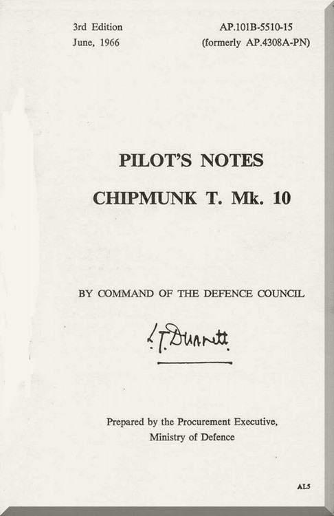 De Havilland Chipmunk T Mk.10 Aircraft Pilot's Notes Manual AP. 101B-5510-15
