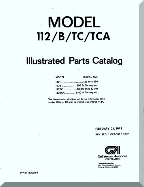 Aero Commander 112 / B / TC  / TCA Illustrated Parts Catalog  Manual, 1978