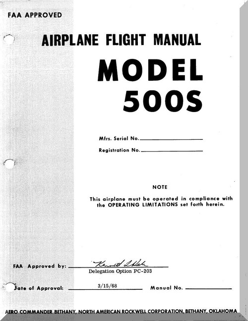 Aero Commander 500 S Aircraft Flight Manual - 1968