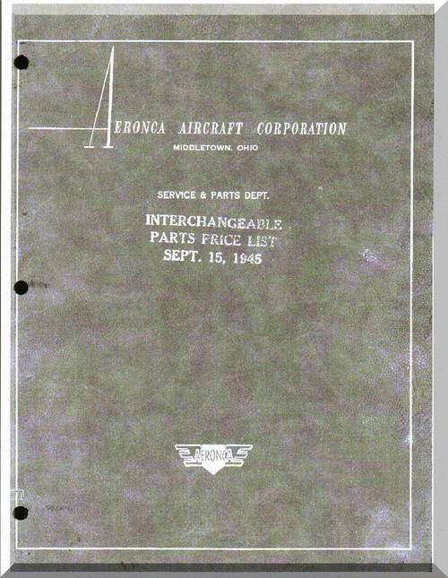 Aeronca 7 XX  Aircraft Interchangeable Parts Price Manual - 1945