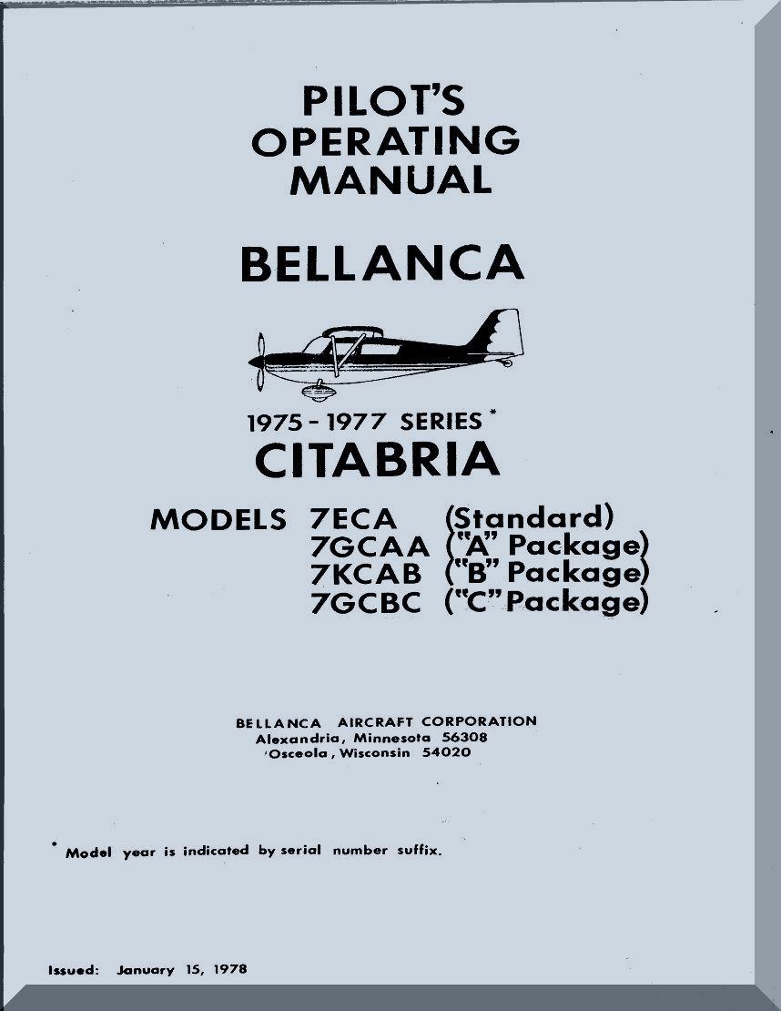 besejret Kano Forkæle Bellanca Champion Citabria 7ECA M 7GCAA, 7GCBC 7KCAB Aircraft Pilot's  Operating Manual, 1978 - Aircraft Reports - Aircraft Manuals - Aircraft  Helicopter Engines Propellers Blueprints Publications
