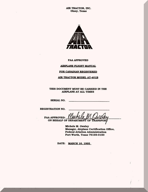 AirTractor 401B  Aircraft Pilot's handbook and Airplane Flight Manual