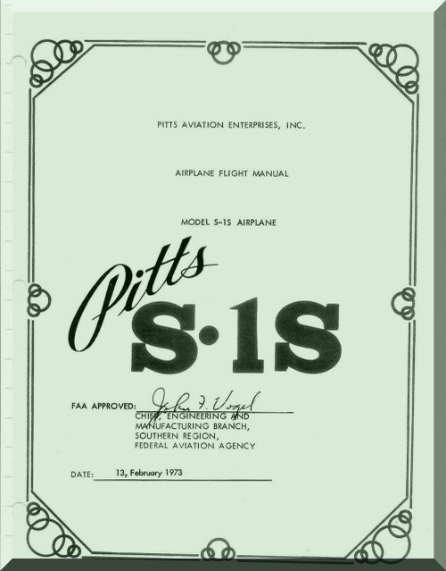 Aviat Pitts S-1S Aircraft Airplane Flight  Manual