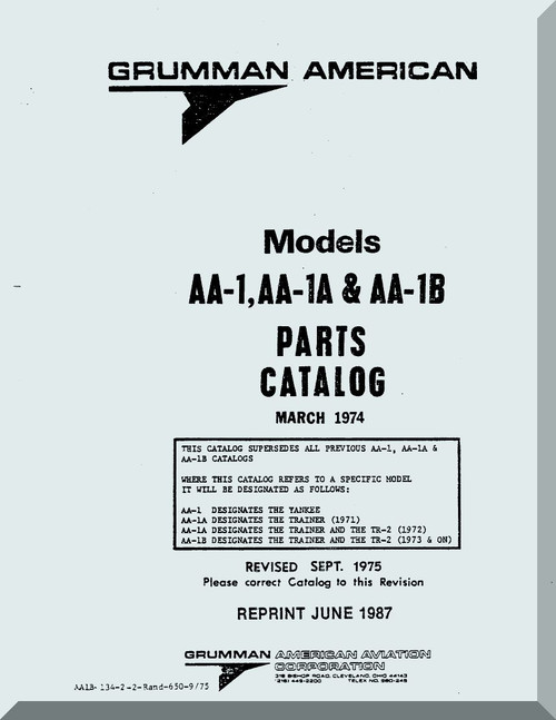 Grumman American AA-1, AA-1A & AA1B  Illustrated Parts Catalog , 1974