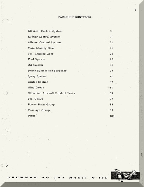 Grumman American G-164 A, B5  Aircraft Spare Parts Catalog Manual  1977