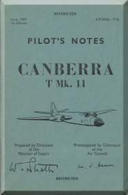 English Electric Canberra T Mk.11  Aircraft  Pilot's Notes Manual  AP 4326L