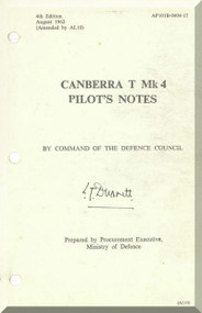 English Electric Canberra T Mk.4  Aircraft  Pilot's Notes Manual  AP 101B-0404-15