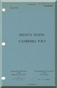 English Electric Canberra P.R. 9  Aircraft  Pilot's Notes Manual  AP 191B-0409-15