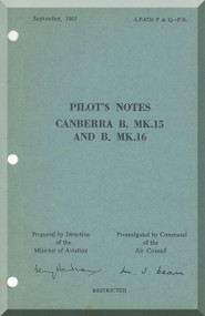 English Electric Canberra B Mk.15 ,16  Aircraft  Pilot's Notes Manual  AP 4326P