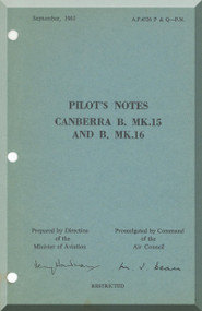 English Electric Canberra B Mk.15 ,16  Aircraft  Pilot's Notes Manual  AP 4326P