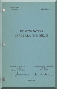 English Electric Canberra B Mk.8  Aircraft  Pilot's Notes Manual  AP 4326H