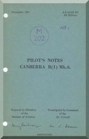 English Electric Canberra B Mk.6  Aircraft  Pilot's Notes Manual  AP 4326F