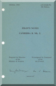 English Electric Canberra B Mk.2  Aircraft  Pilot's Notes Manual  AP 4326B