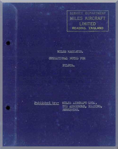 Miles Magister  Aircraft  Operational Pilot Notes Manual