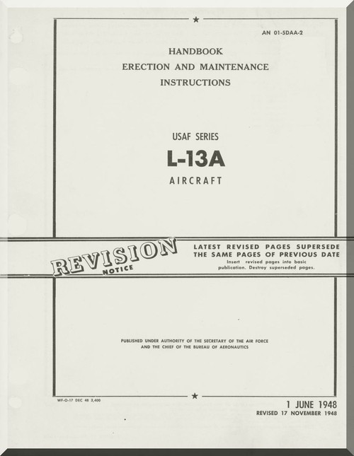 Stinson L-13 A Aircraft Erection and Maintenance Manual - 01-5DAA-2 - 1948