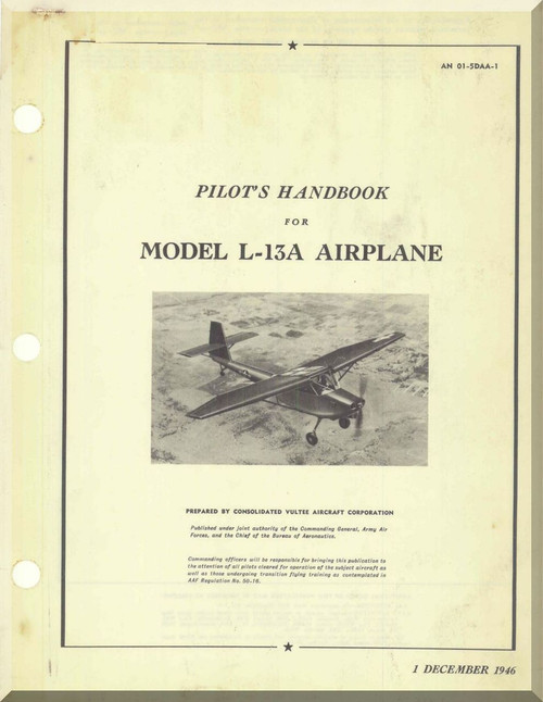 Aircraft ManuStinson  L-13A Aircraft Pilot's Flight Operating  Manual , AN 01-5DDA-1,   1946als