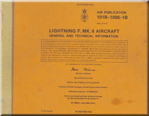English Electric Lightning F Mk.6  Aircraft General and Technical Information Manual - 10B-1006-1B