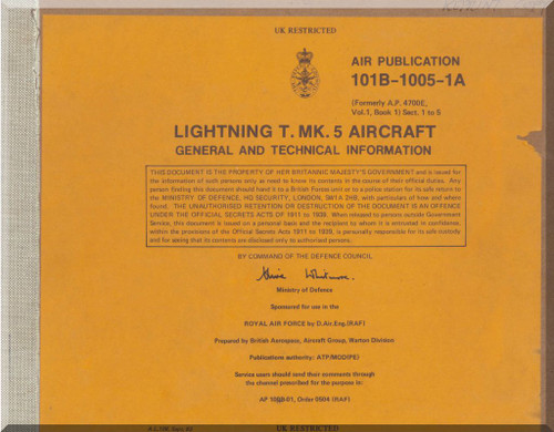 English Electric Lightning T Mk.5  Aircraft General and Technical Information Manual - 10B-1005-1A