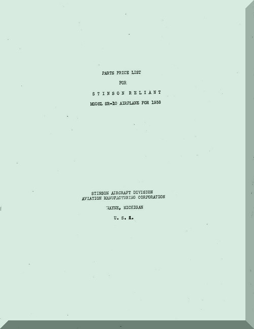 Stinson SR-10 Aircraft Parts Price Manual