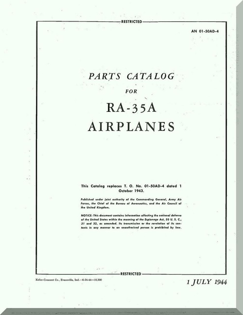 Vultee RA-35 A  Aircraft Illustrated Parts  Manual - 01-50D-4 - 1944