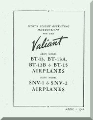 Vultee Valiant  BT-13 A, B  BT-15 SNV -1, -2 Aircraft Pilot Flight Operating Manual - 1945