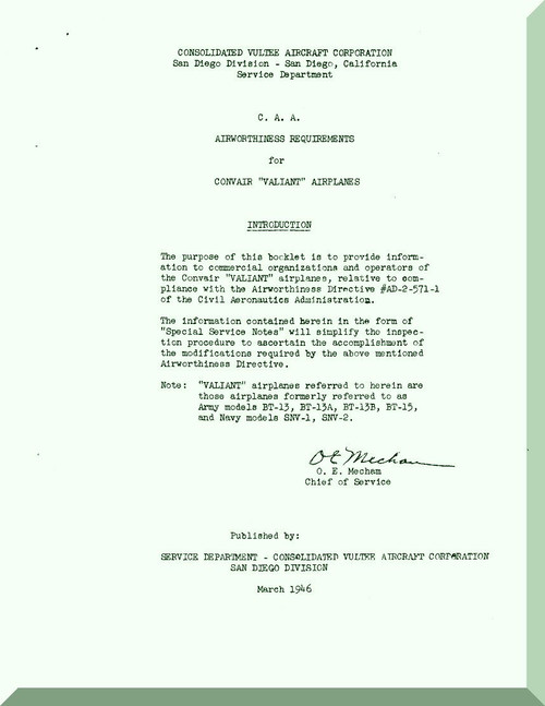 Vultee   BT-15 Airplane Service Bulletins and Airworthiness Directive  Collection  Manual