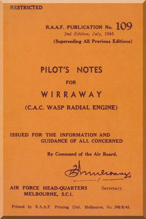 Commonwealth Wirraway Aircraft Pilot Manual