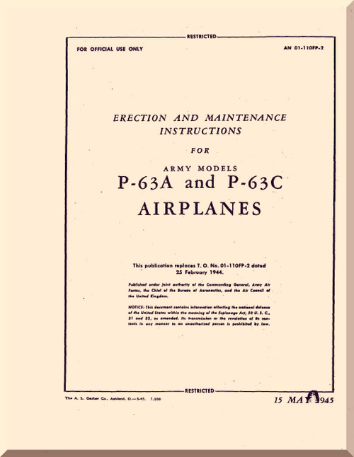Bell P-63 A C Aircraft Maintenance Manual - 01-110FP-2 - 1945 