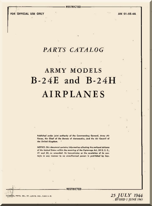 Consolidated Aircraft B-24 Parts Catalog Manual
