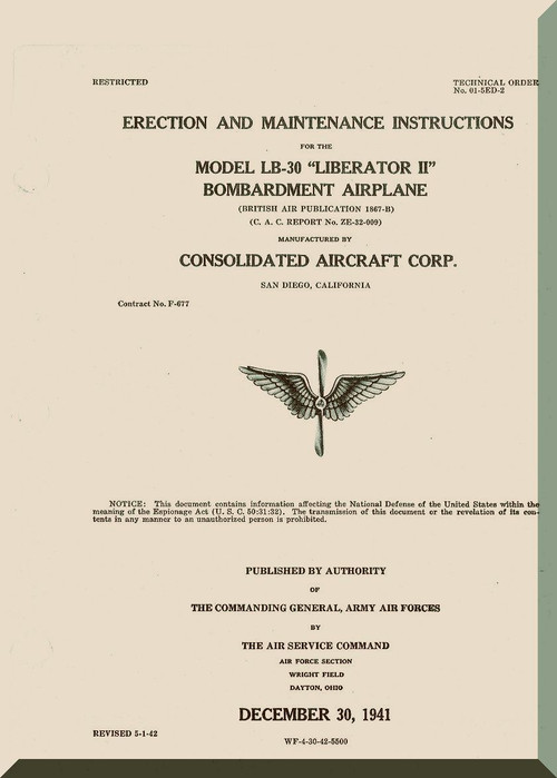 Consolidated LB-30  Erection and Maintenance  Manual - AN. 01-5ED-2 ,   1941