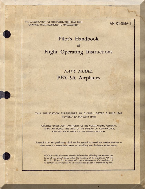 Consolidated PBY-5A,  Pilot's Handbook  Manual - AN 05-5MA-1,   1945